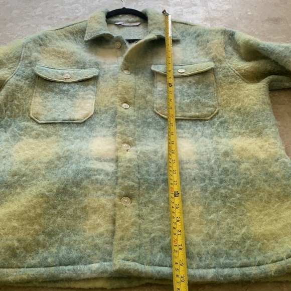 Zara Oversized Overshirt Plaid Jacket xL blue yellow buttons fuzzy hair - Picture 11 of 14